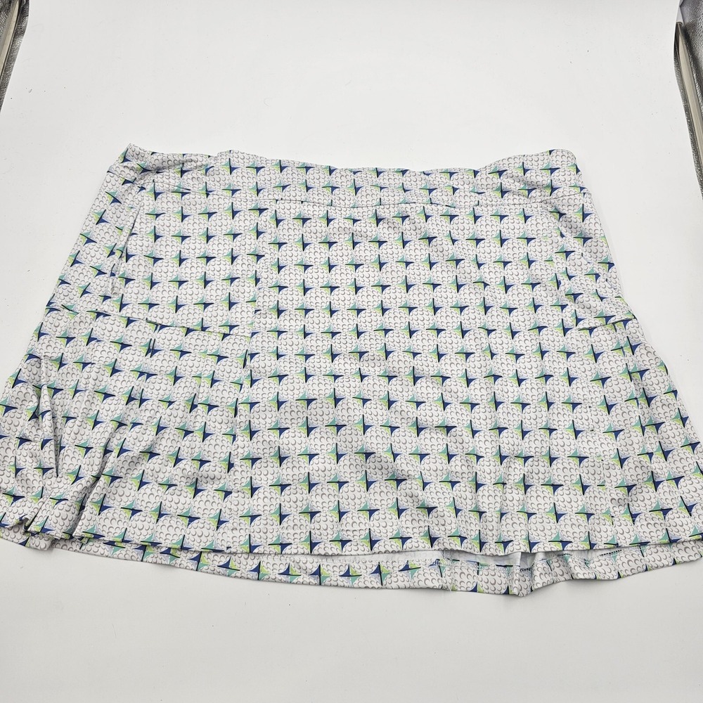 Lillie Green Womens XL Golf Skort White Blue Ball Print NWT Athletic UPF 50